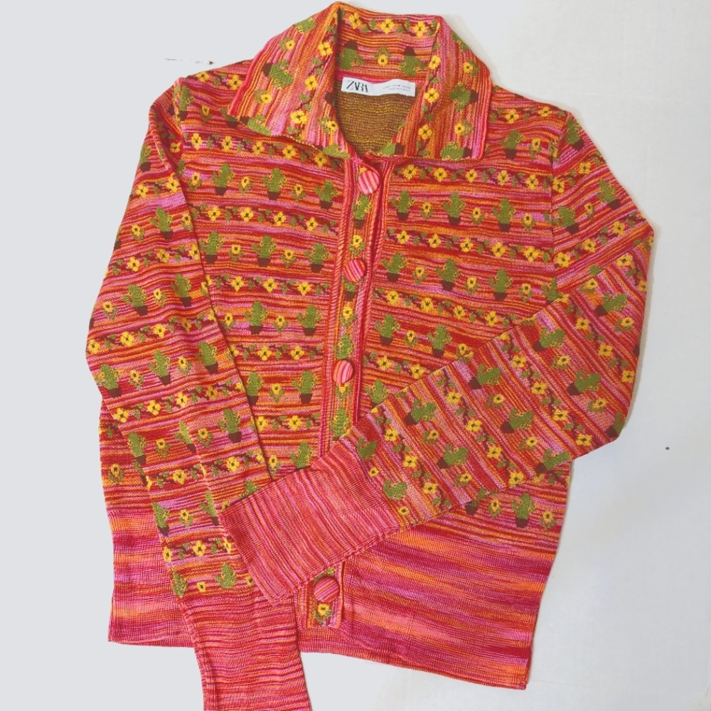 ZARA orange cactus button cardigan sweater